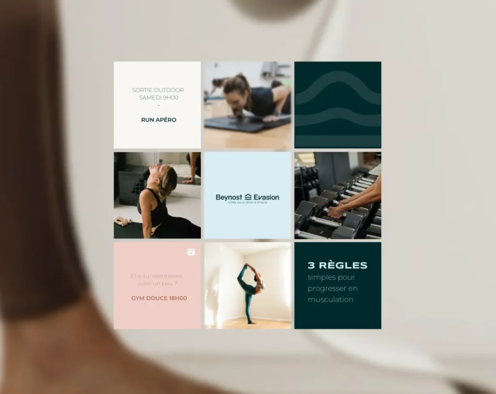 Feed Instagram Beynost Évasion — templates réseaux sociaux salle de sport branding cohérent