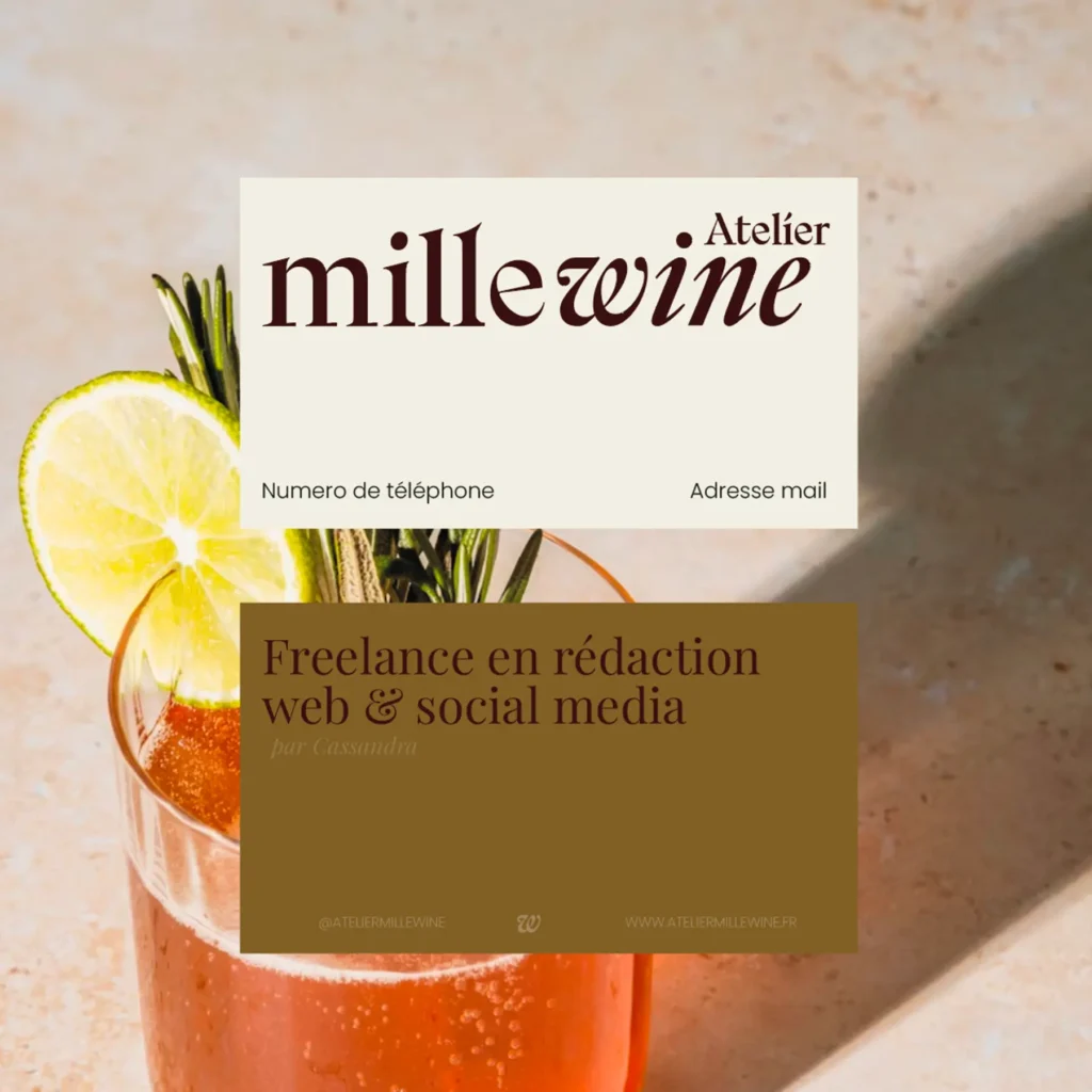 Carte de visite papeterie Atelier MilleWine — identité complète freelance conseil vin